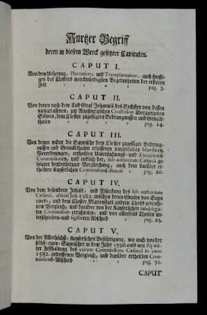 Kurtzer Begriff deren in diesem Werck gesetzter Capitulen.