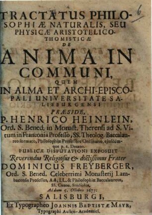Tractatus philosophiae naturalis, seu physicae Aristotelico-Thomisticae de anima in communi