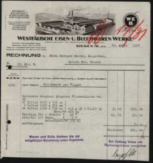 Firmenbriefkopf Westfälische Eisen- und BlechwarenWerke, Gesellschaft mit Beschränkter Haftung