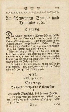Am siebenzehnten Sontage nach Trinitatis 1761