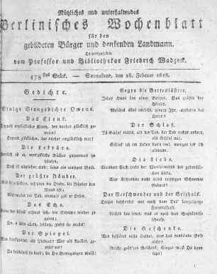 478stes Stück, Sonnabend den 28. Februar 1818