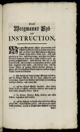 Eines Weegmanns Eyd und Instruction : [Conclusum in Senatu, Donnerstags, den 13. Januarii, 1757.]