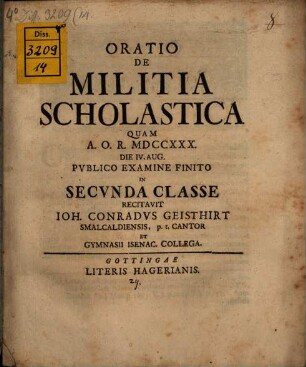 Oratio de militia scholastica