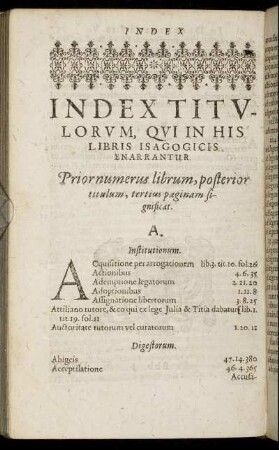Index Titulorum, Qui In His Libris Isagogicis Enarrantur.