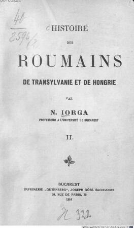 Histoire des Roumains de Transylvanie et de Hongrie, 2