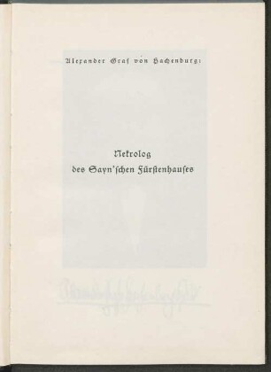Nekrolog des Sayn'schen Fürstenhauses