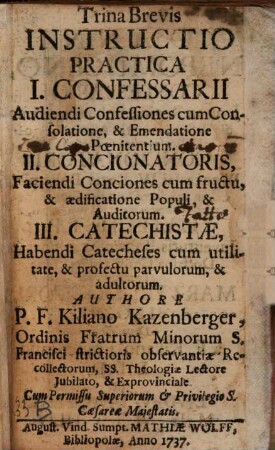 Brevis Instructio practica Confessarii Moribundo assistentis