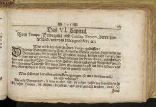 Das VI. Capitul. Vom Tempo, Bewegung und Contra-Tempo, derer Unterschied/ und was dabey zu observiren