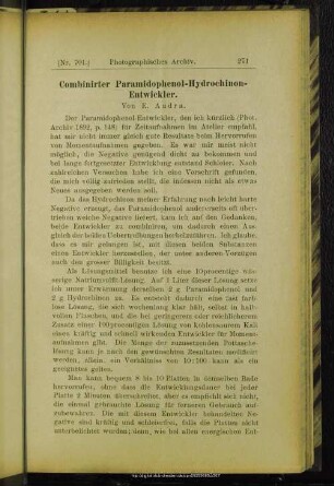 Combinirter Paramidophenol-Hydrochinon-Entwickler
