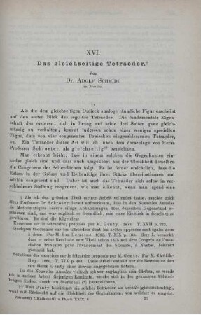 XVI. Das gleichseitige Tetraeder.