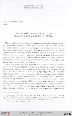 47.1999: Działalność inwentaryzacyjna muzeum diecezjalnego w Płocku