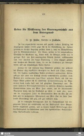 Ueber die Wässerung der Gartengewächse aus dem Untergrund