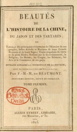 T. 1: Beautés de l'histoire de la Chine, du Japon et des Tartares