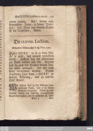 Die CLXVIII. Lection. Gehalten Mitwochs d. 28. Nov. 1725.