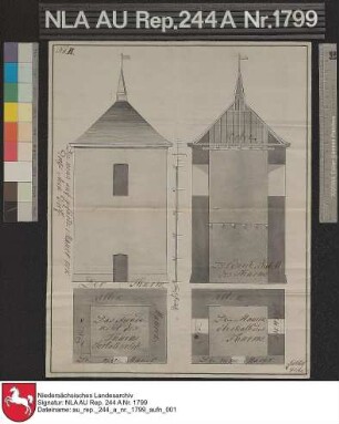 Kirchturm Reepsholt: Ansicht, Grundrisse, Schnitt