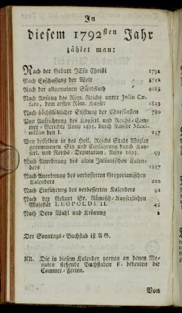 In diesem 1792sten Jahr zählet man:[...]