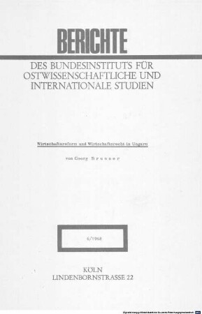Wirtschaftsreform und Wirtschaftsrecht in Ungarn