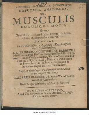Disputatio Anatomica, De Musculis Eorumque Motu