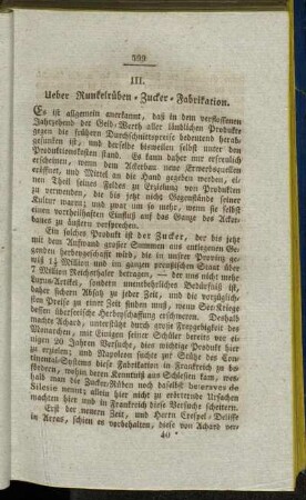 III. Ueber Runkelrüben-Zucker-Fabrikation.