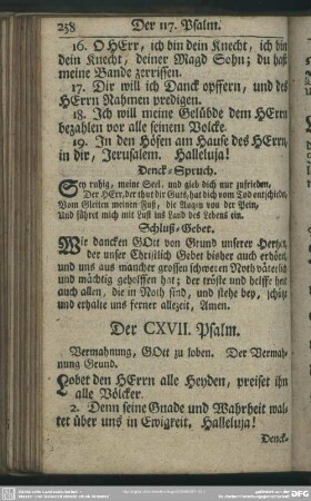 Der CXVII. Psalm : Vermahnung, Gott zu loben. Der Vermahnung Grund