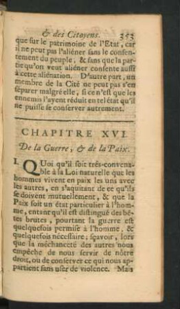 Chapitre XVI. De la Guerre, & de la Paix.