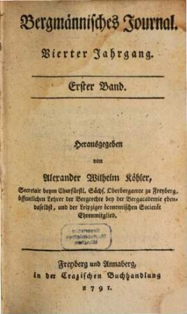 Bergmännisches Journal. 1791,1 = Jg. 4