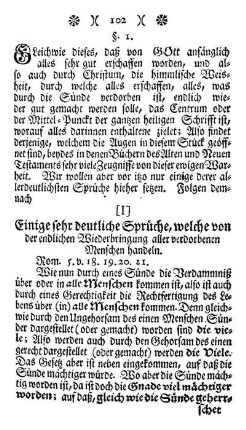 I. Einige sehr deutliche Sprüche, welche von der endlichen Wiederbringung aller verdorbenen Menschen handeln.