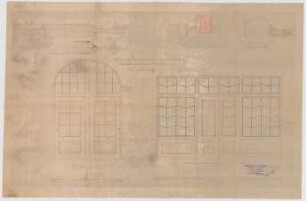 Thiersch, Friedrich von; München; Haus für Handel und Gewerbe - Glasabschlüsse 3. OG (Grundrisse, Ansichten, Details)