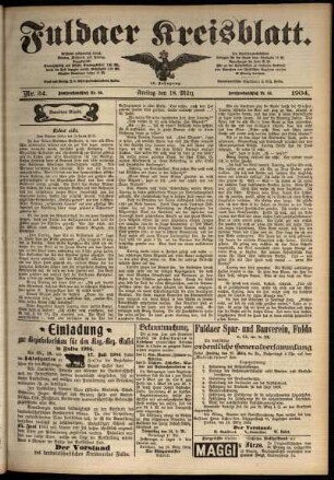 Zweite Ausgabe vom Freitag, den 18. März 1904.