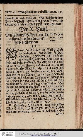 Der X. Titul. Von Einkindtschafften wie die auffgericht und es damit gehalten soll werden