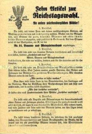 Wahlaufruf des Bauern- und Weingärtnerbundes