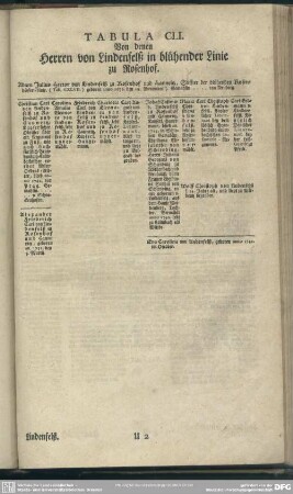 Tabula CLI. Von denen Herren von Lindenfelß in blühender Linie zu Rosenhof