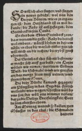 So will ich aber singen/ vnd singen || ein newes gedicht/