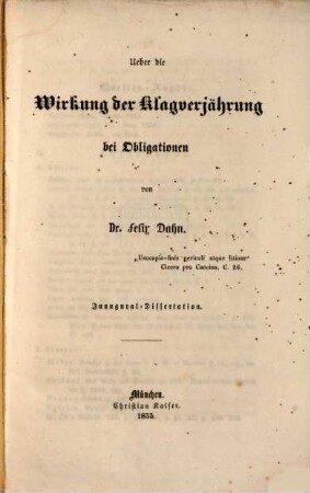 Über die Wirkung der Klagverjährung bei Obligationen : Inaugural-Dissertation