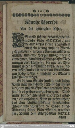 Kurtze Vorrede An die geneigten Leser