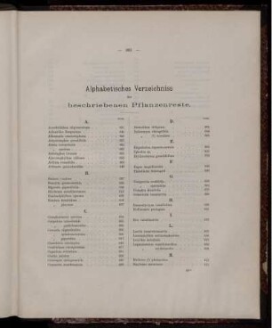 Alphabetisches Verzeichniss der beschriebenen Pflanzenreste.