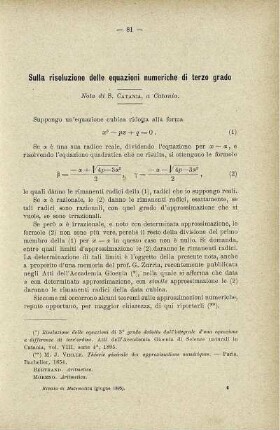 Sulla risoluzione delle equazioni numeriche di terzo grado.