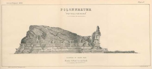 Plate V. Polonnaruwa. "Potgul-Vehera". Elevation of South face