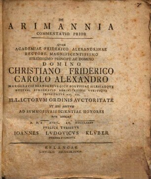 De Arimannia Commentatio .... Prior