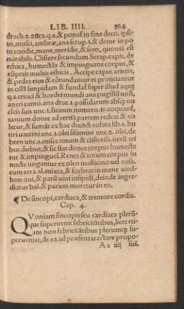 De sincopi, cardiaca, & tremore cordis. Cap. 4.