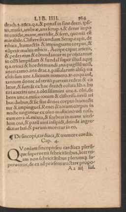 De sincopi, cardiaca, & tremore cordis. Cap. 4.