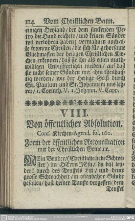 VIII. Von öffentlicher Absolution. Conf. Kirchen-Agend. fol. 160