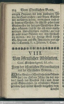 VIII. Von öffentlicher Absolution. Conf. Kirchen-Agend. fol. 160