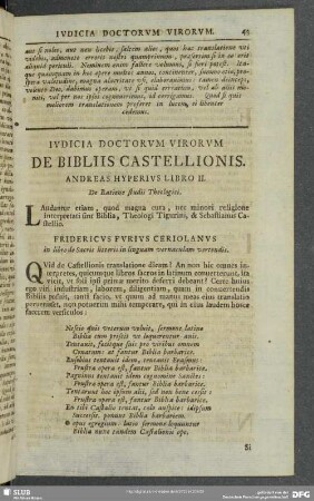 Iudicia Doctorum Virorum De Bibliis Castellionis