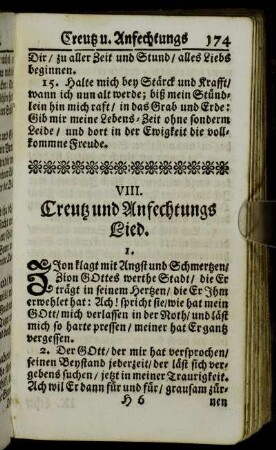 VIII. Creutz und Anfechtungs Lied.