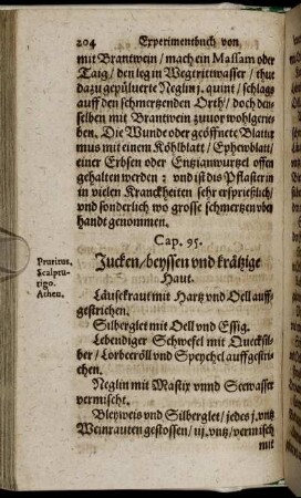 Cap. 95. [ - ] Cap. 97.; Jucken/beyssen und krätzige Haut [ - ] Geschwer und entzündung an heymlichen Orthen.