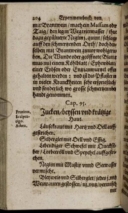 Cap. 95. [ - ] Cap. 97.; Jucken/beyssen und krätzige Haut [ - ] Geschwer und entzündung an heymlichen Orthen.