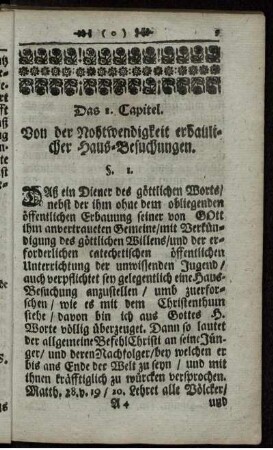 Das 1. Capitel. Von der Nohtwendigkeit erbaulicher Haus-Besuchungen