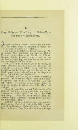 I. Kurze Sätze zur Erwekkung der Aufmerksamkeit und des Nachdenkens