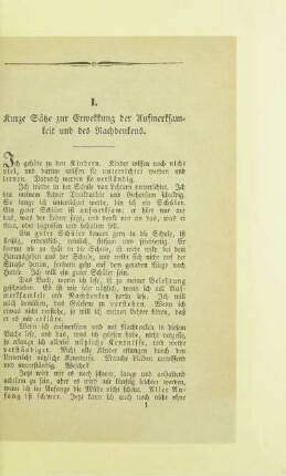 I. Kurze Sätze zur Erwekkung der Aufmerksamkeit und des Nachdenkens
